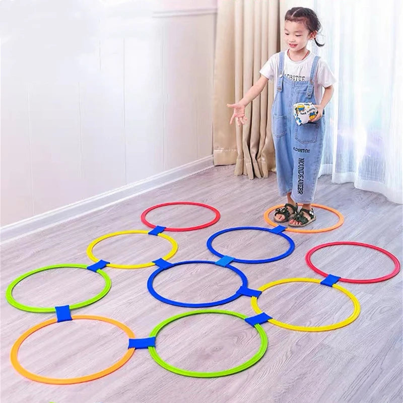 10 Interlocking Jump Hoops – Children’s Indoor & Outdoor Fitness and Agility Training Set with Connectors – 3 Sizes for Ages 2+ - Home Fads