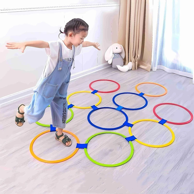 10 Interlocking Jump Hoops – Children’s Indoor & Outdoor Fitness and Agility Training Set with Connectors – 3 Sizes for Ages 2+ - Home Fads
