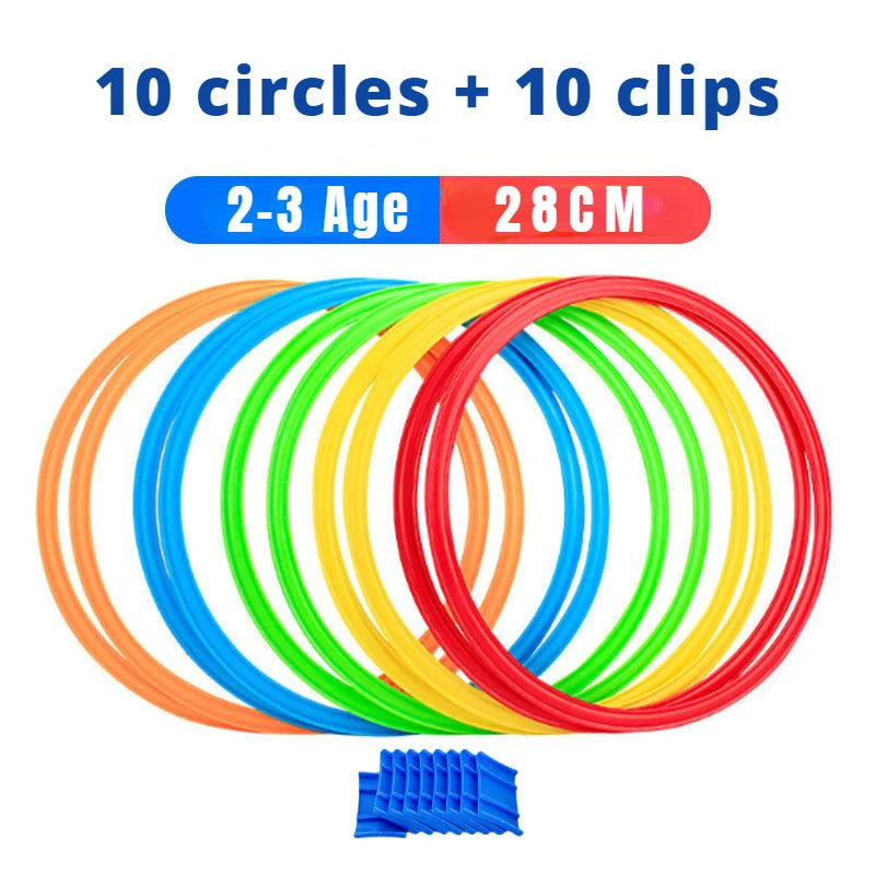 10 Interlocking Jump Hoops – Children’s Indoor & Outdoor Fitness and Agility Training Set with Connectors – 3 Sizes for Ages 2+ - Home Fads