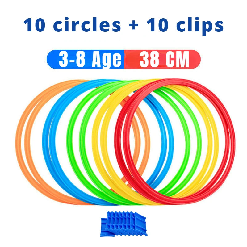 10 Interlocking Jump Hoops – Children’s Indoor & Outdoor Fitness and Agility Training Set with Connectors – 3 Sizes for Ages 2+ - Home Fads