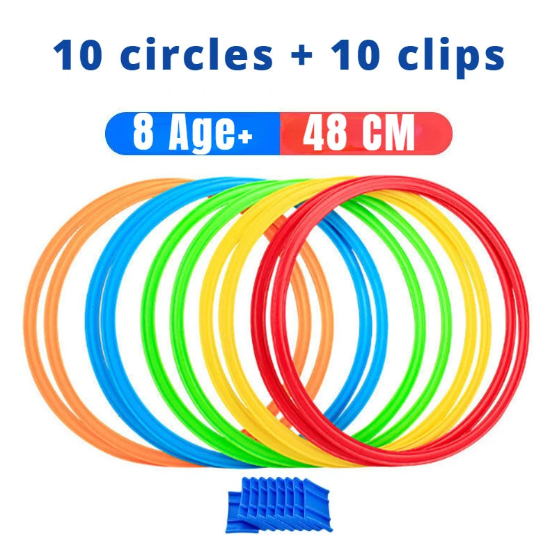 10 Interlocking Jump Hoops – Children’s Indoor & Outdoor Fitness and Agility Training Set with Connectors – 3 Sizes for Ages 2+ - Home Fads