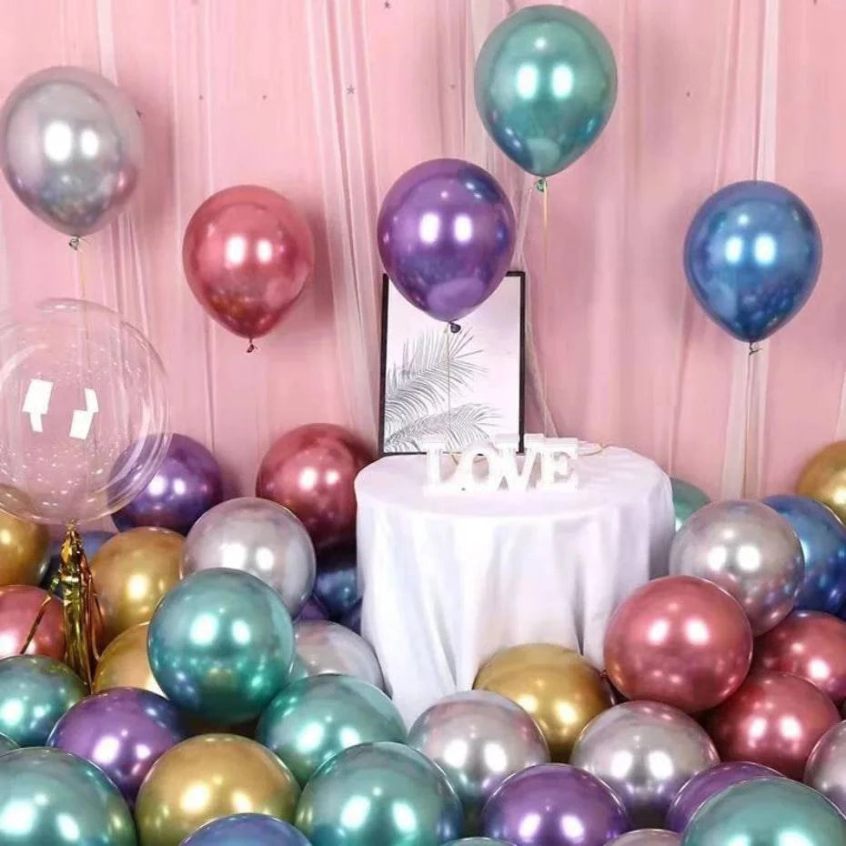 10-Piece Metallic Latex Balloon Set – Stylish Round Balloons in 5", 10", and 12" Sizes for Holiday, Wedding, and Event Decorations - Home Fads