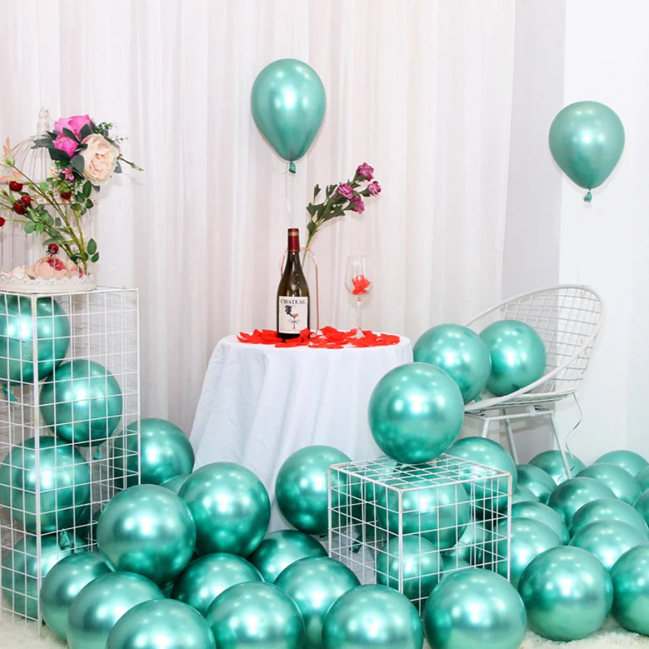 10-Piece Metallic Latex Balloon Set – Stylish Round Balloons in 5", 10", and 12" Sizes for Holiday, Wedding, and Event Decorations - Home Fads