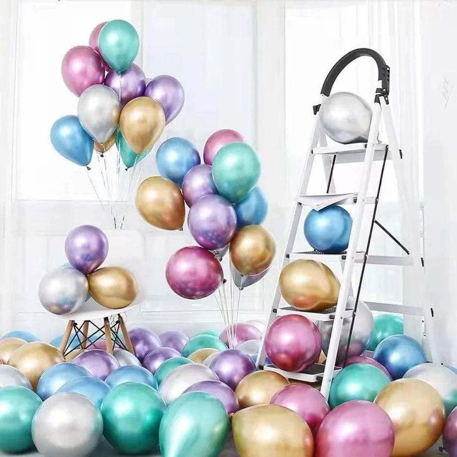 10-Piece Metallic Latex Balloon Set – Stylish Round Balloons in 5", 10", and 12" Sizes for Holiday, Wedding, and Event Decorations - Home Fads