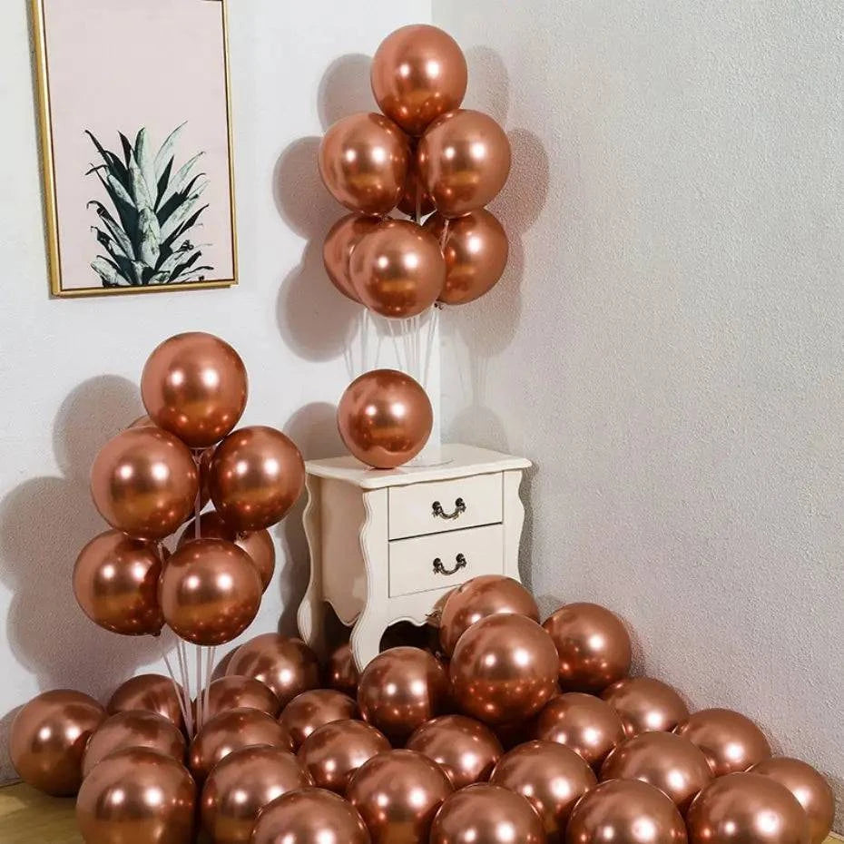10-Piece Metallic Latex Balloon Set – Stylish Round Balloons in 5", 10", and 12" Sizes for Holiday, Wedding, and Event Decorations - Home Fads