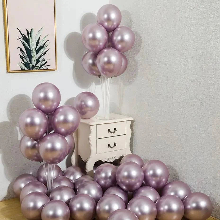 10-Piece Metallic Latex Balloon Set – Stylish Round Balloons in 5", 10", and 12" Sizes for Holiday, Wedding, and Event Decorations - Home Fads
