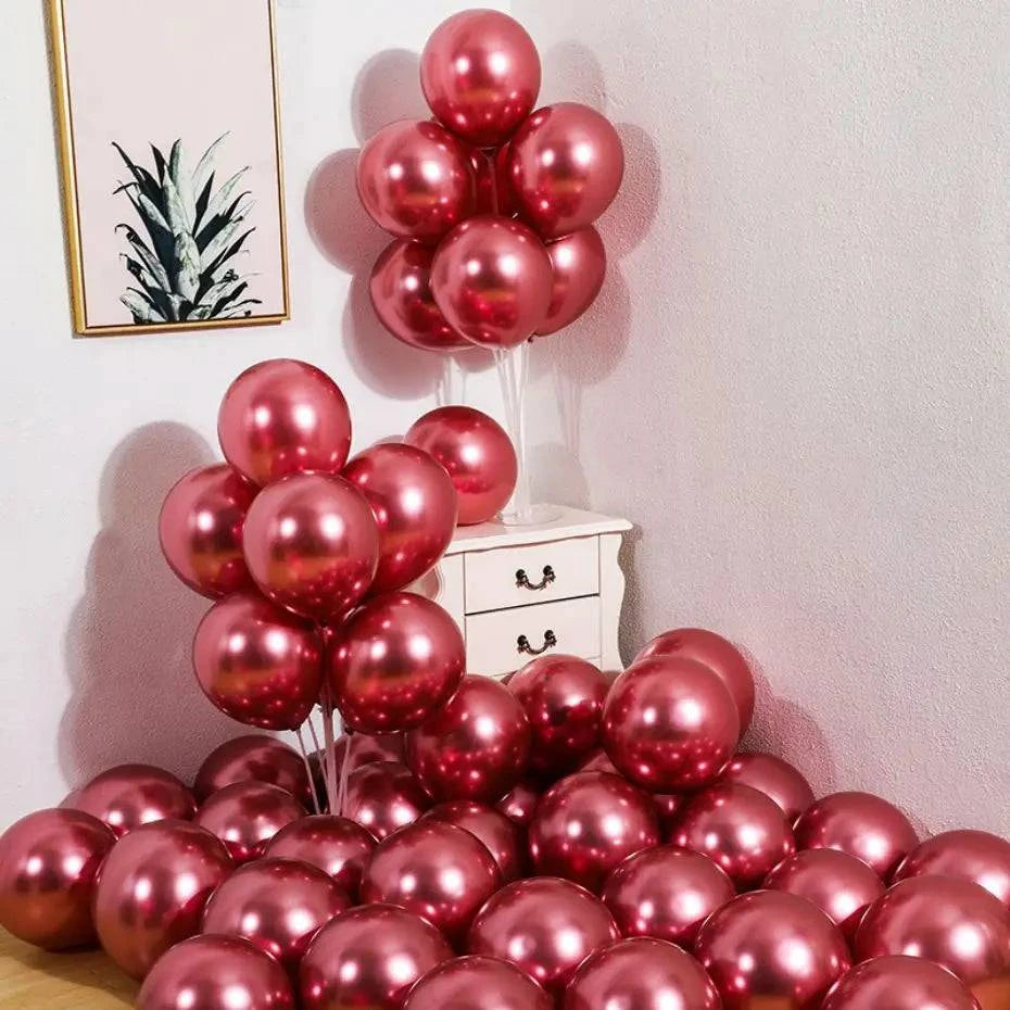 10-Piece Metallic Latex Balloon Set – Stylish Round Balloons in 5", 10", and 12" Sizes for Holiday, Wedding, and Event Decorations - Home Fads