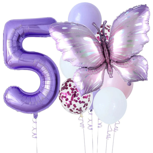 10-Piece Purple Butterfly 40-Inch Number Balloon Set - Perfect for Baby Showers, Birthdays, and Party Decorations - Home Fads