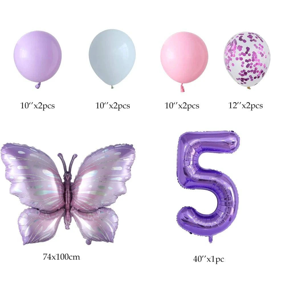 10-Piece Purple Butterfly 40-Inch Number Balloon Set - Perfect for Baby Showers, Birthdays, and Party Decorations - Home Fads