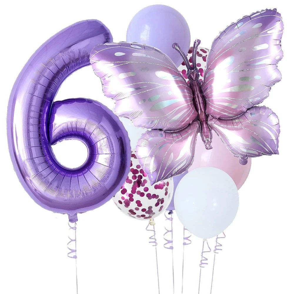 10-Piece Purple Butterfly 40-Inch Number Balloon Set - Perfect for Baby Showers, Birthdays, and Party Decorations - Home Fads