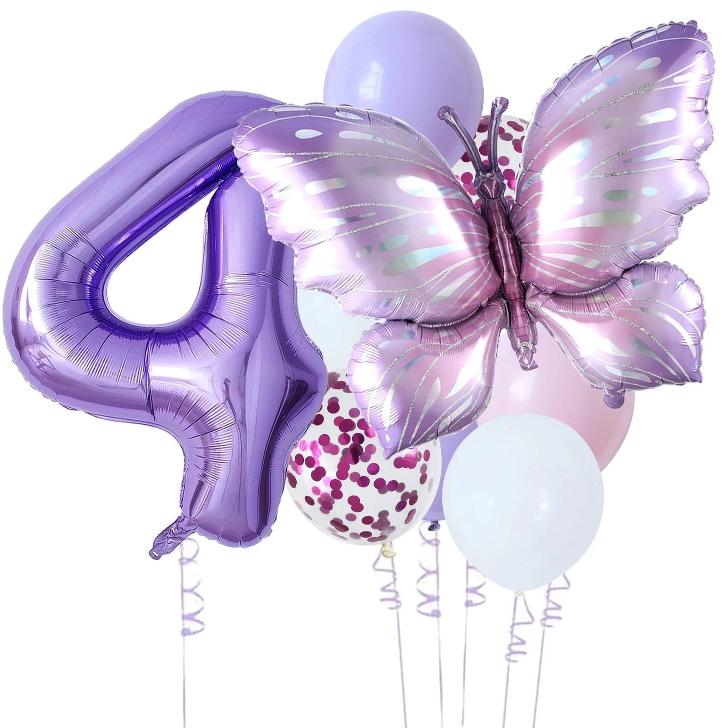 10-Piece Purple Butterfly 40-Inch Number Balloon Set - Perfect for Baby Showers, Birthdays, and Party Decorations - Home Fads