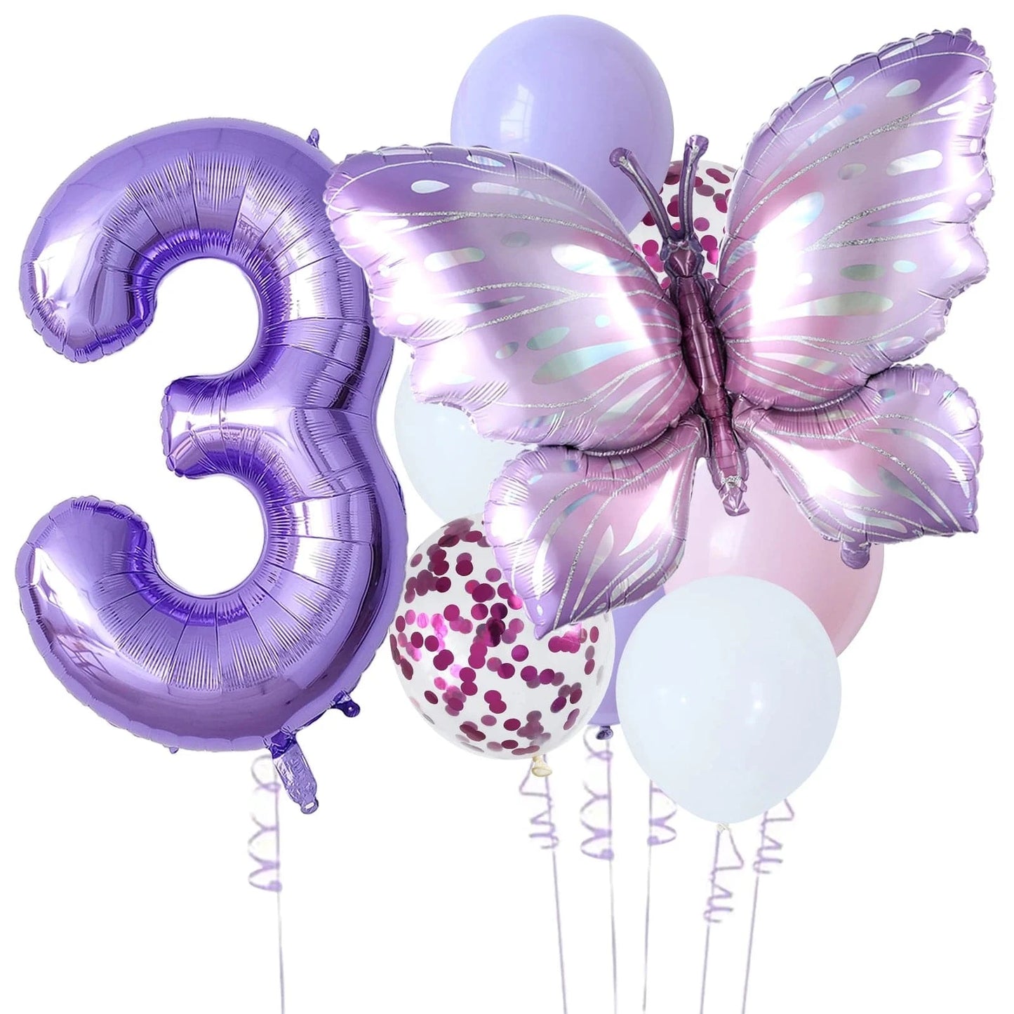 10-Piece Purple Butterfly 40-Inch Number Balloon Set - Perfect for Baby Showers, Birthdays, and Party Decorations - Home Fads
