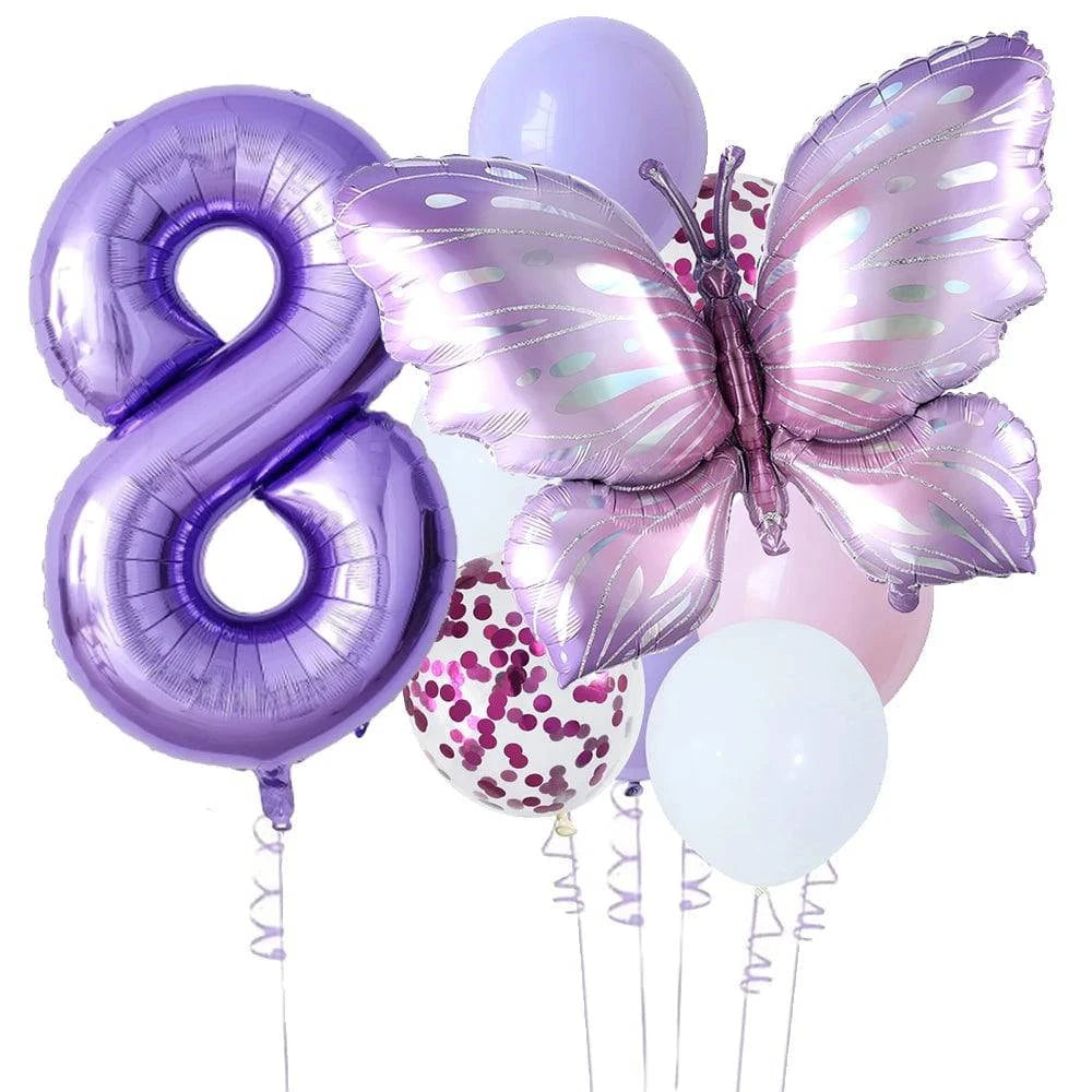 10-Piece Purple Butterfly 40-Inch Number Balloon Set - Perfect for Baby Showers, Birthdays, and Party Decorations - Home Fads