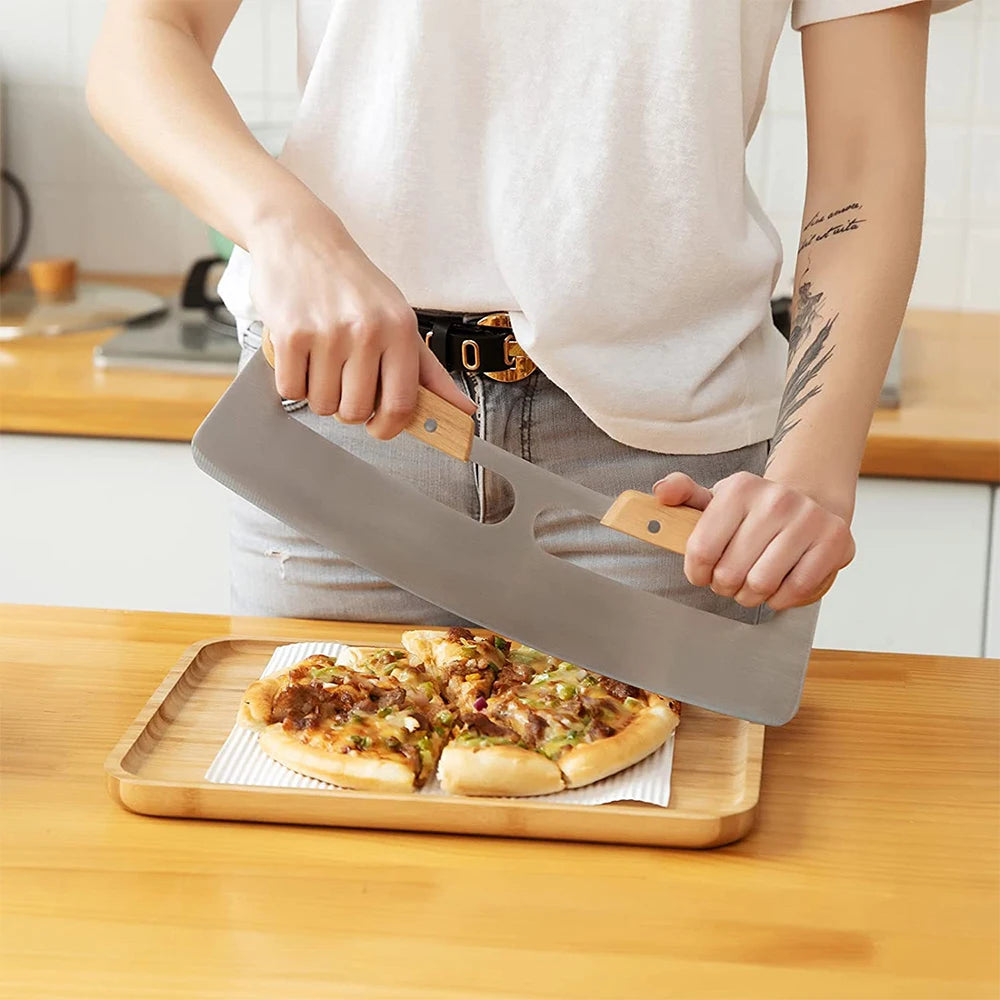 14-inch Stainless Steel Pizza Rocker Cutter - Versatile Tool for Pizza, Cheese, Cake, Bread, Herbs, and More - Home Fads