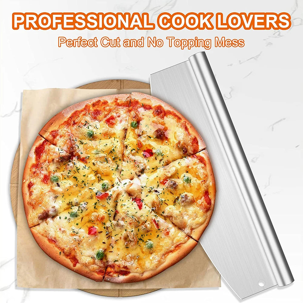 14-inch Stainless Steel Pizza Rocker Cutter - Versatile Tool for Pizza, Cheese, Cake, Bread, Herbs, and More - Home Fads