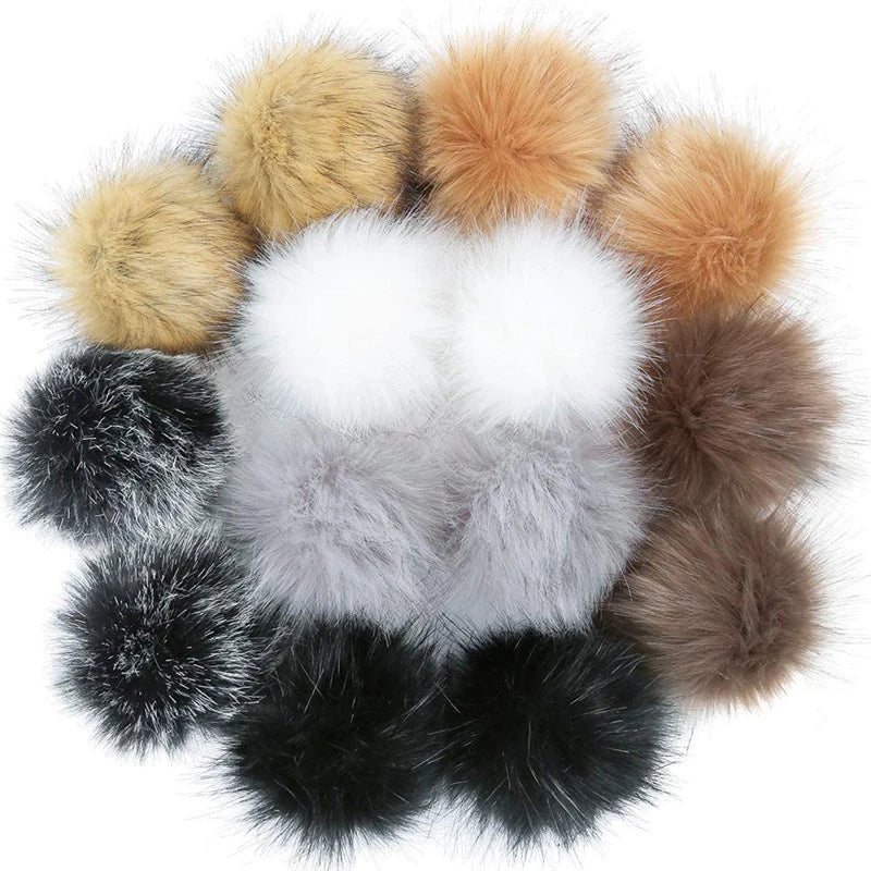 2-Pack Faux Fox Fur Pompoms – 12 cm Soft Snap-On Fluffy Balls for DIY Hats, Shoes, Crafts & Beanie Accessories - Home Fads