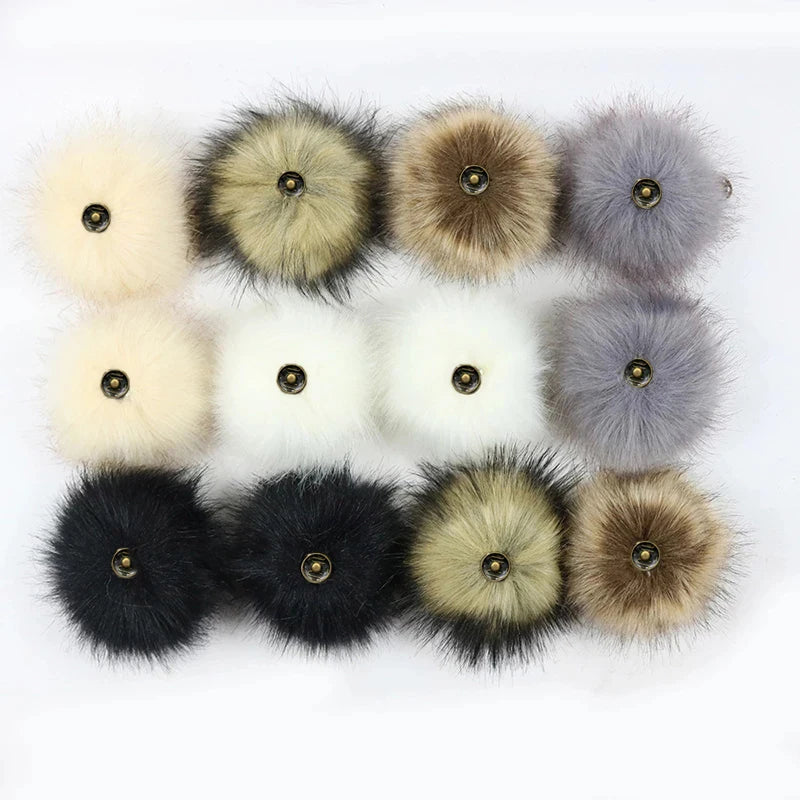 2-Pack Faux Fox Fur Pompoms – 12 cm Soft Snap-On Fluffy Balls for DIY Hats, Shoes, Crafts & Beanie Accessories - Home Fads