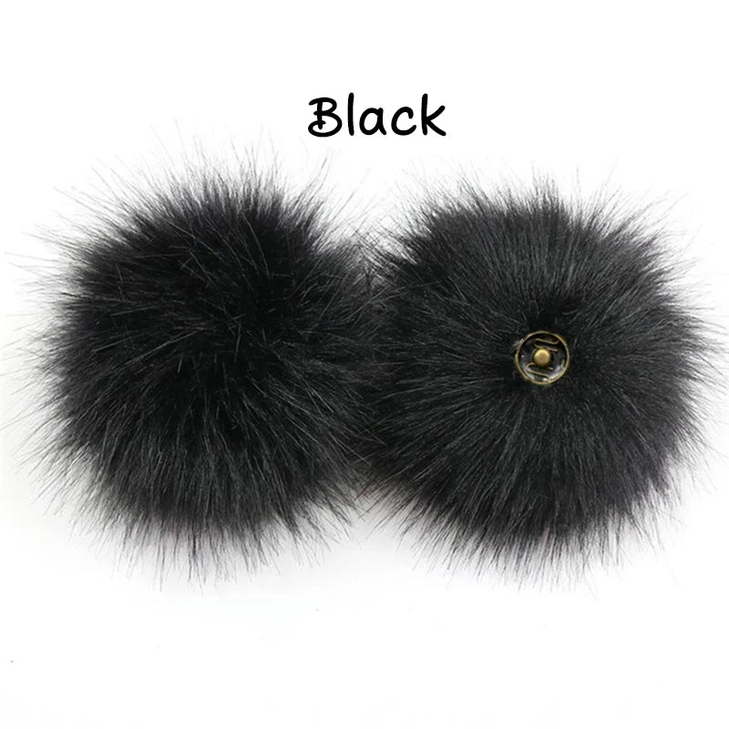 2-Pack Faux Fox Fur Pompoms – 12 cm Soft Snap-On Fluffy Balls for DIY Hats, Shoes, Crafts & Beanie Accessories - Home Fads