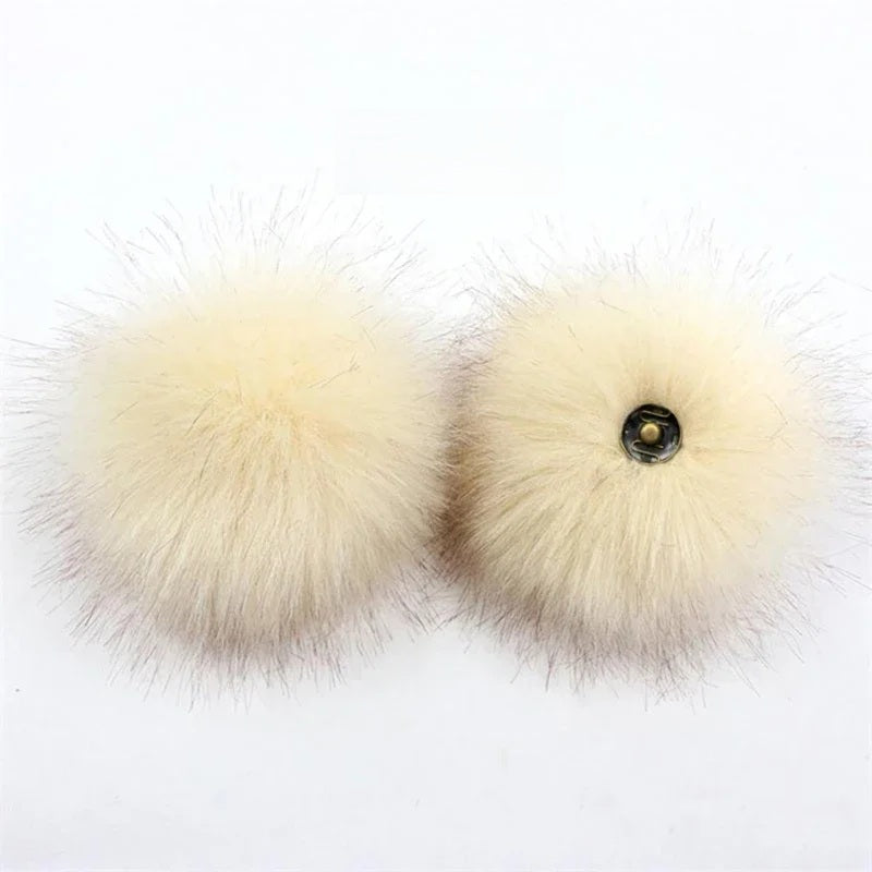 2-Pack Faux Fox Fur Pompoms – 12 cm Soft Snap-On Fluffy Balls for DIY Hats, Shoes, Crafts & Beanie Accessories - Home Fads
