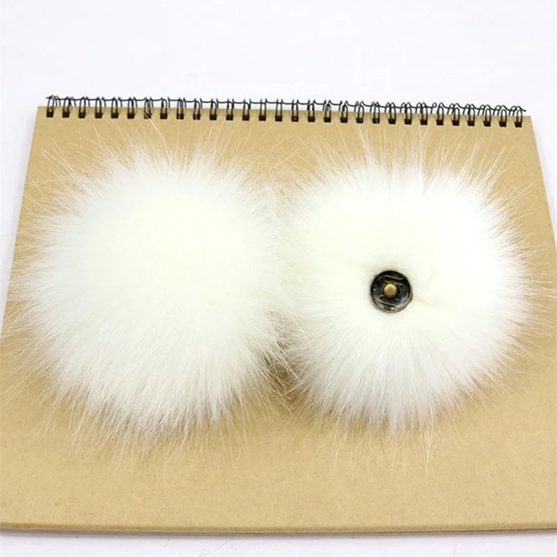2-Pack Faux Fox Fur Pompoms – 12 cm Soft Snap-On Fluffy Balls for DIY Hats, Shoes, Crafts & Beanie Accessories - Home Fads