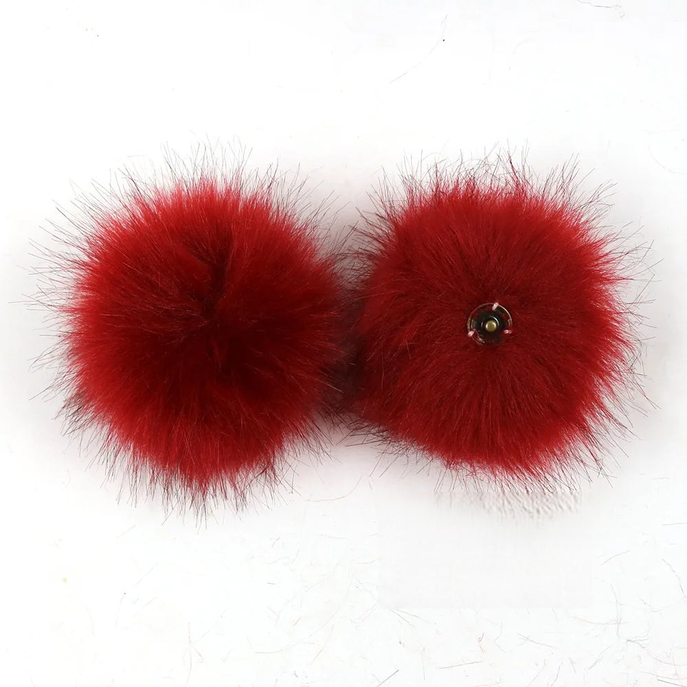 2-Pack Faux Fox Fur Pompoms – 12 cm Soft Snap-On Fluffy Balls for DIY Hats, Shoes, Crafts & Beanie Accessories - Home Fads