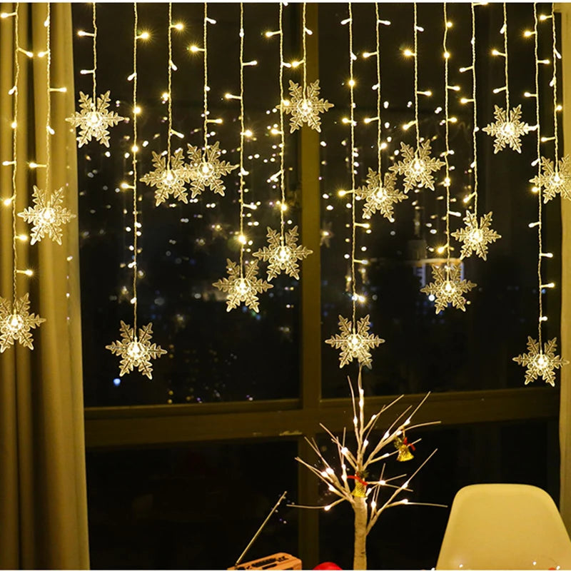 3.2M Snowflake LED Curtain Lights – Waterproof Flashing Fairy Lights for Holidays, Parties, Weddings & Events – AC Powered, Multi-Color Options - Home Fads