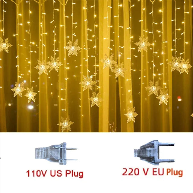 3.2M Snowflake LED Curtain Lights – Waterproof Flashing Fairy Lights for Holidays, Parties, Weddings & Events – AC Powered, Multi-Color Options - Home Fads