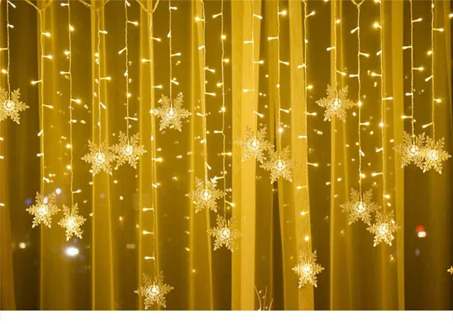 3.2M Snowflake LED Curtain Lights – Waterproof Flashing Fairy Lights for Holidays, Parties, Weddings & Events – AC Powered, Multi-Color Options - Home Fads