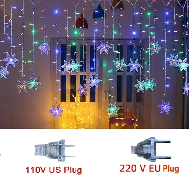 3.2M Snowflake LED Curtain Lights – Waterproof Flashing Fairy Lights for Holidays, Parties, Weddings & Events – AC Powered, Multi-Color Options - Home Fads