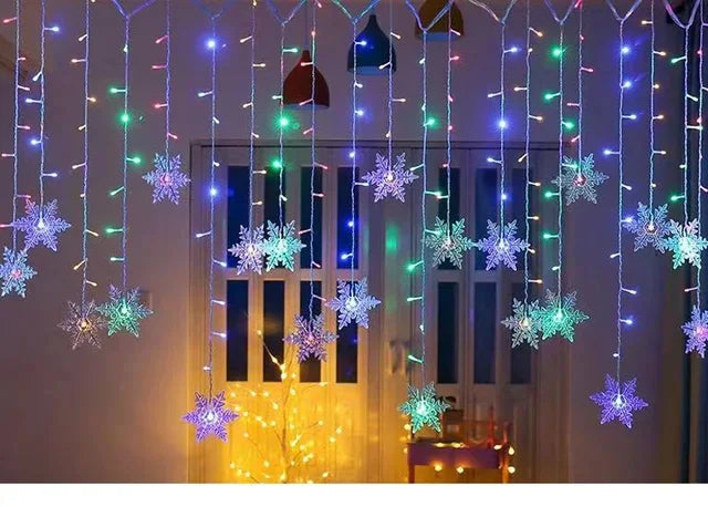 3.2M Snowflake LED Curtain Lights – Waterproof Flashing Fairy Lights for Holidays, Parties, Weddings & Events – AC Powered, Multi-Color Options - Home Fads