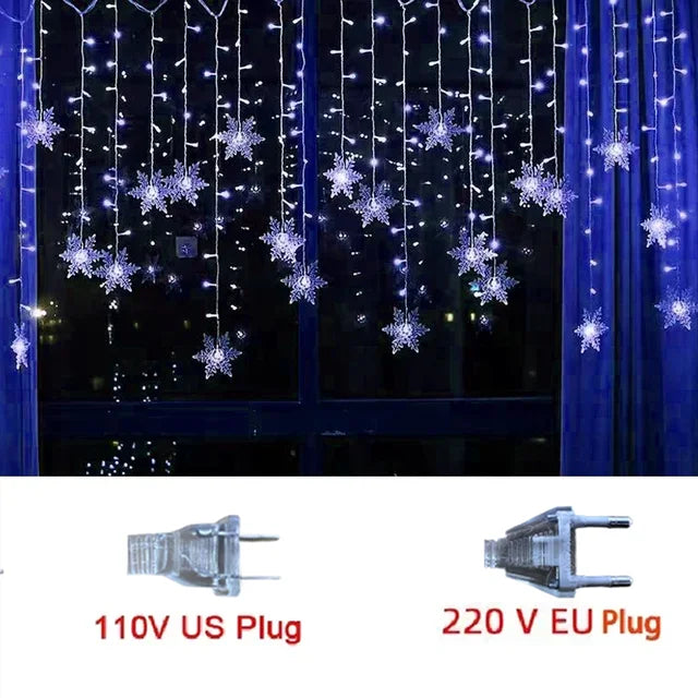 3.2M Snowflake LED Curtain Lights – Waterproof Flashing Fairy Lights for Holidays, Parties, Weddings & Events – AC Powered, Multi-Color Options - Home Fads