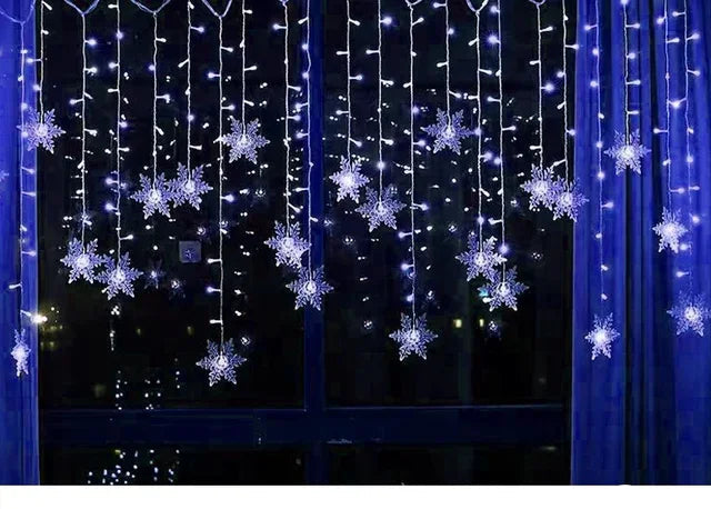 3.2M Snowflake LED Curtain Lights – Waterproof Flashing Fairy Lights for Holidays, Parties, Weddings & Events – AC Powered, Multi-Color Options - Home Fads