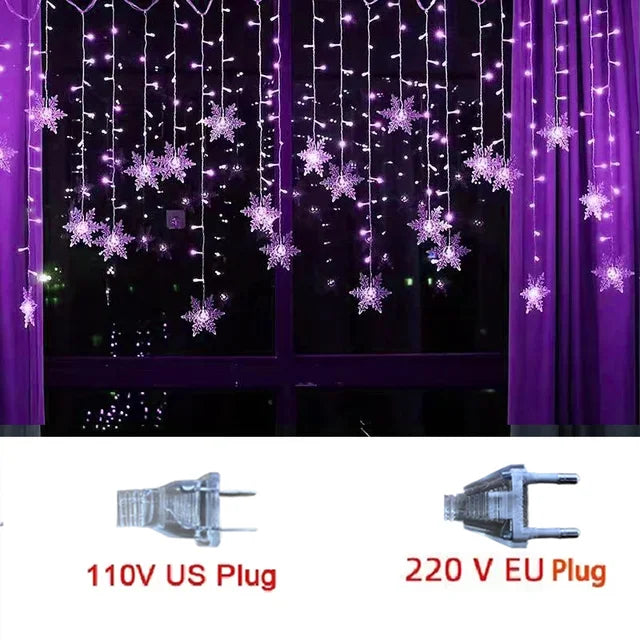 3.2M Snowflake LED Curtain Lights – Waterproof Flashing Fairy Lights for Holidays, Parties, Weddings & Events – AC Powered, Multi-Color Options - Home Fads