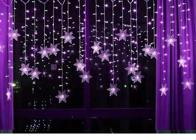 3.2M Snowflake LED Curtain Lights – Waterproof Flashing Fairy Lights for Holidays, Parties, Weddings & Events – AC Powered, Multi-Color Options - Home Fads
