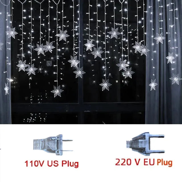 3.2M Snowflake LED Curtain Lights – Waterproof Flashing Fairy Lights for Holidays, Parties, Weddings & Events – AC Powered, Multi-Color Options - Home Fads