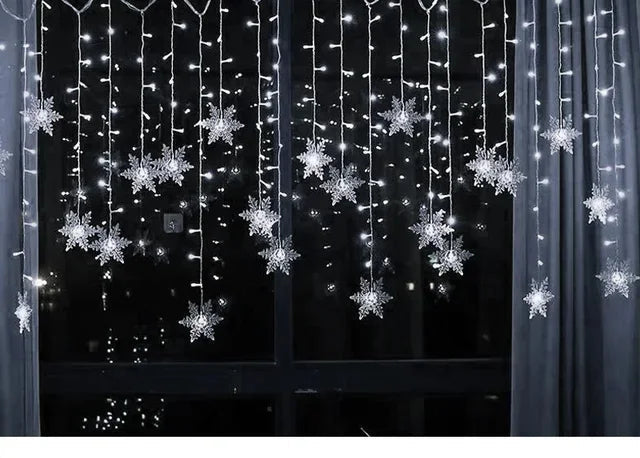 3.2M Snowflake LED Curtain Lights – Waterproof Flashing Fairy Lights for Holidays, Parties, Weddings & Events – AC Powered, Multi-Color Options - Home Fads