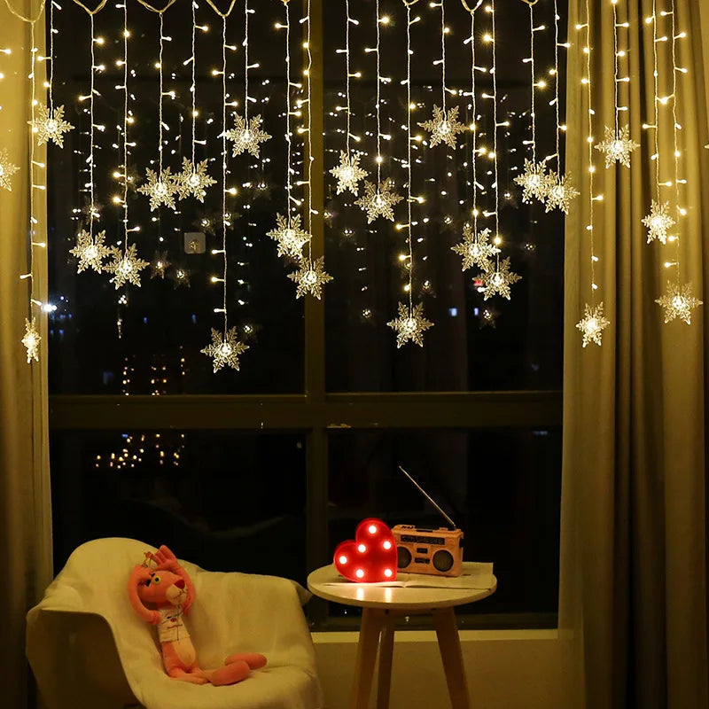 3.2M Snowflake LED Curtain Lights – Waterproof Flashing Fairy Lights for Holidays, Parties, Weddings & Events – AC Powered, Multi-Color Options - Home Fads
