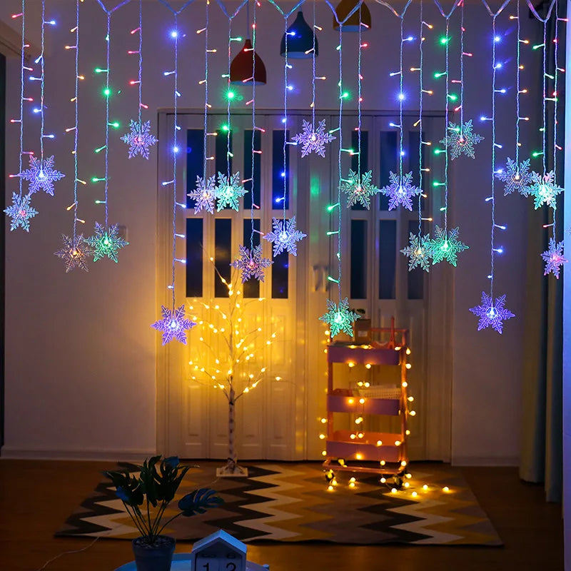 3.2M Snowflake LED Curtain Lights – Waterproof Flashing Fairy Lights for Holidays, Parties, Weddings & Events – AC Powered, Multi-Color Options - Home Fads