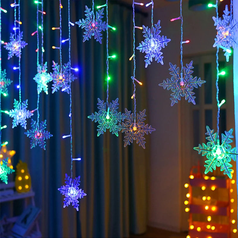 3.2M Snowflake LED Curtain Lights – Waterproof Flashing Fairy Lights for Holidays, Parties, Weddings & Events – AC Powered, Multi-Color Options - Home Fads