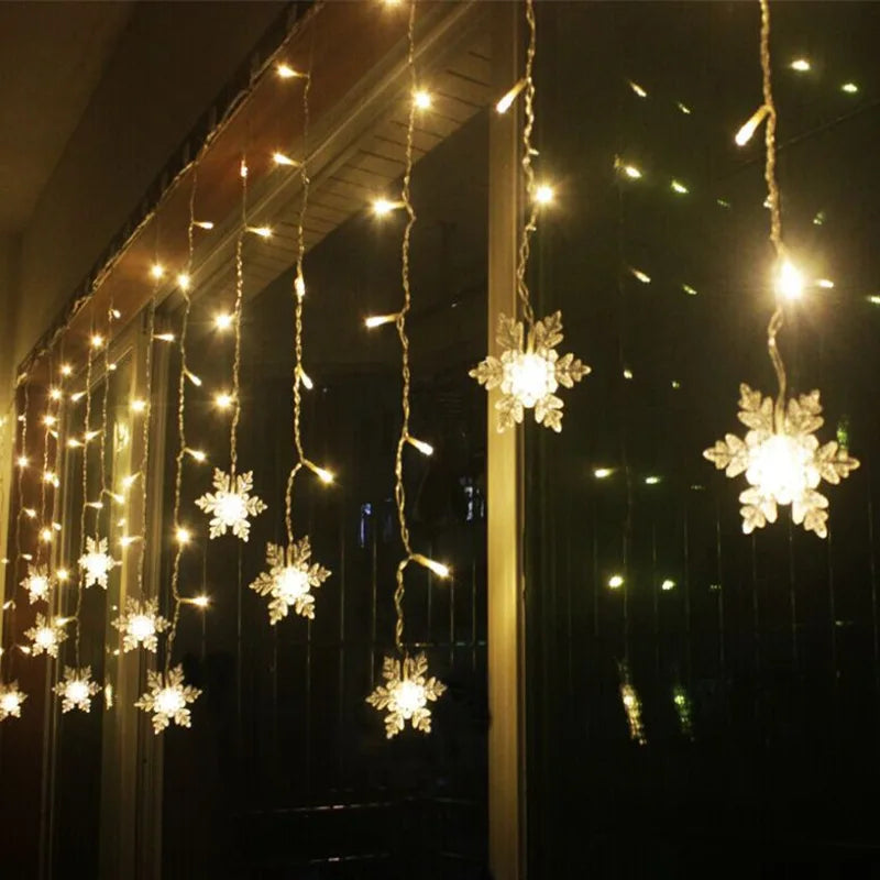 3.2M Snowflake LED Curtain Lights – Waterproof Flashing Fairy Lights for Holidays, Parties, Weddings & Events – AC Powered, Multi-Color Options - Home Fads