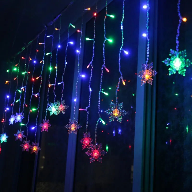 3.2M Snowflake LED Curtain Lights – Waterproof Flashing Fairy Lights for Holidays, Parties, Weddings & Events – AC Powered, Multi-Color Options - Home Fads
