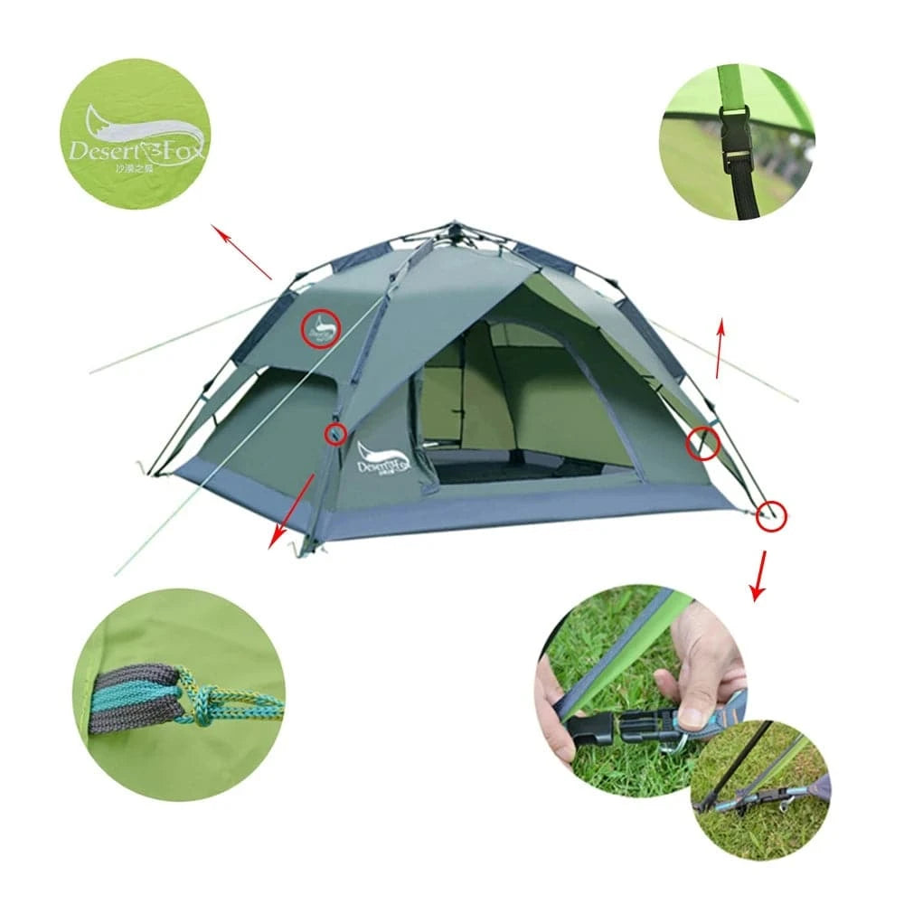 3-4 Person Family Camping Tent - Automatic Pop-up for Beach, Hiking, and Travel - Home Fads