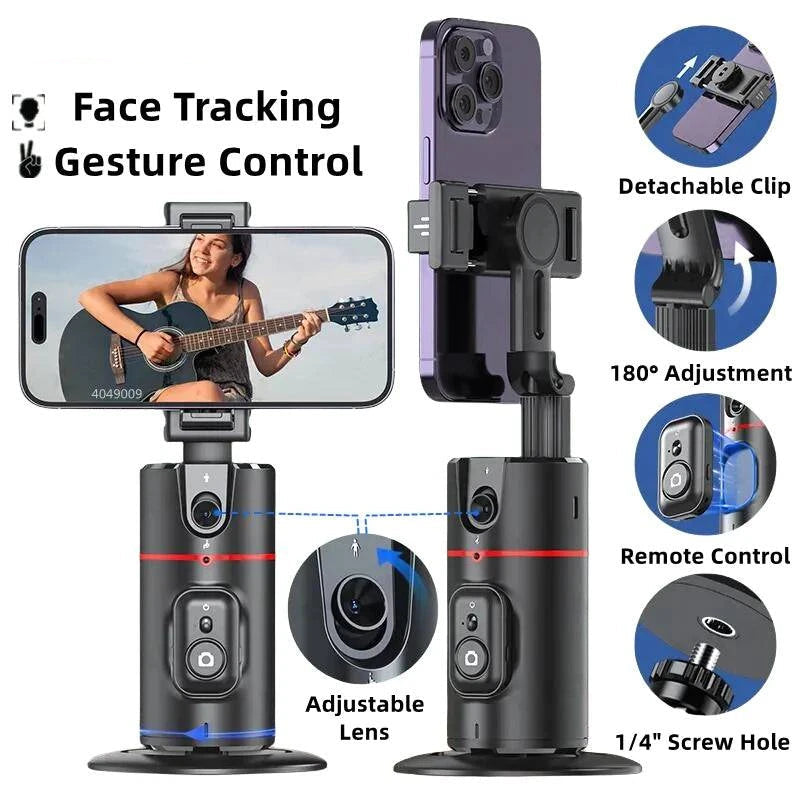 360° Auto Face Tracking Camera Monopod with Remote: AI-Powered, Intelligent Follow Stand, Selfie Stabilizer for Smartphone Vloggers - Home Fads