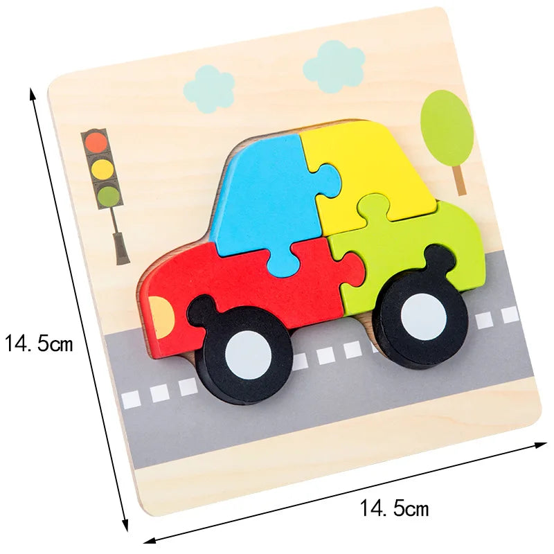 3D Wooden Cartoon Animal Puzzle – Educational Jigsaw Toy for Early Learning and Cognitive Development – Fun Traffic-Themed Puzzle for Kids 3-12 Years - Home Fads