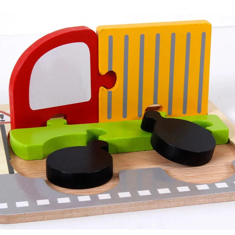 3D Wooden Cartoon Animal Puzzle – Educational Jigsaw Toy for Early Learning and Cognitive Development – Fun Traffic-Themed Puzzle for Kids 3-12 Years - Home Fads