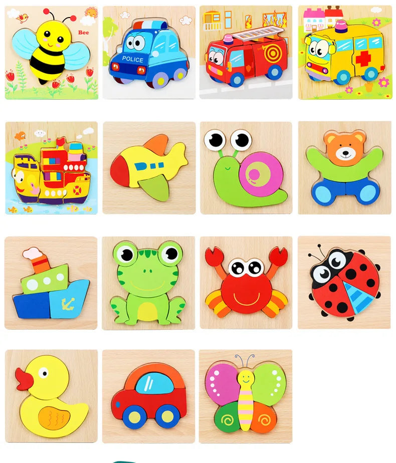 3D Wooden Cartoon Animal Puzzle – Educational Jigsaw Toy for Early Learning and Cognitive Development – Fun Traffic-Themed Puzzle for Kids 3-12 Years - Home Fads