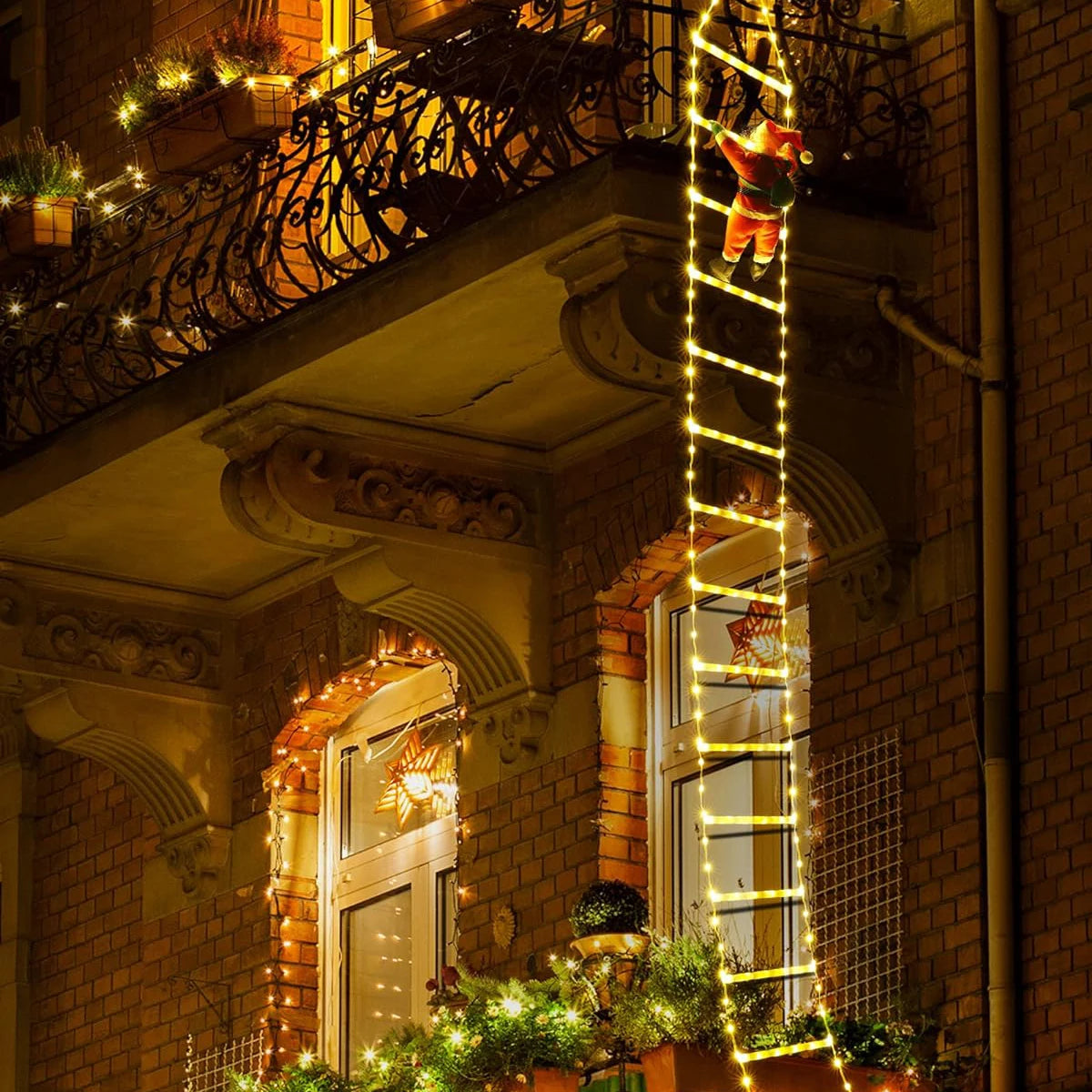 3M LED Light Ladder with Climbing Festive Figure – Decorative Illumination for Home and Garden - Home Fads