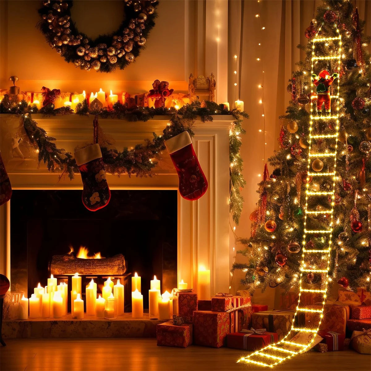 3M LED Light Ladder with Climbing Festive Figure – Decorative Illumination for Home and Garden - Home Fads