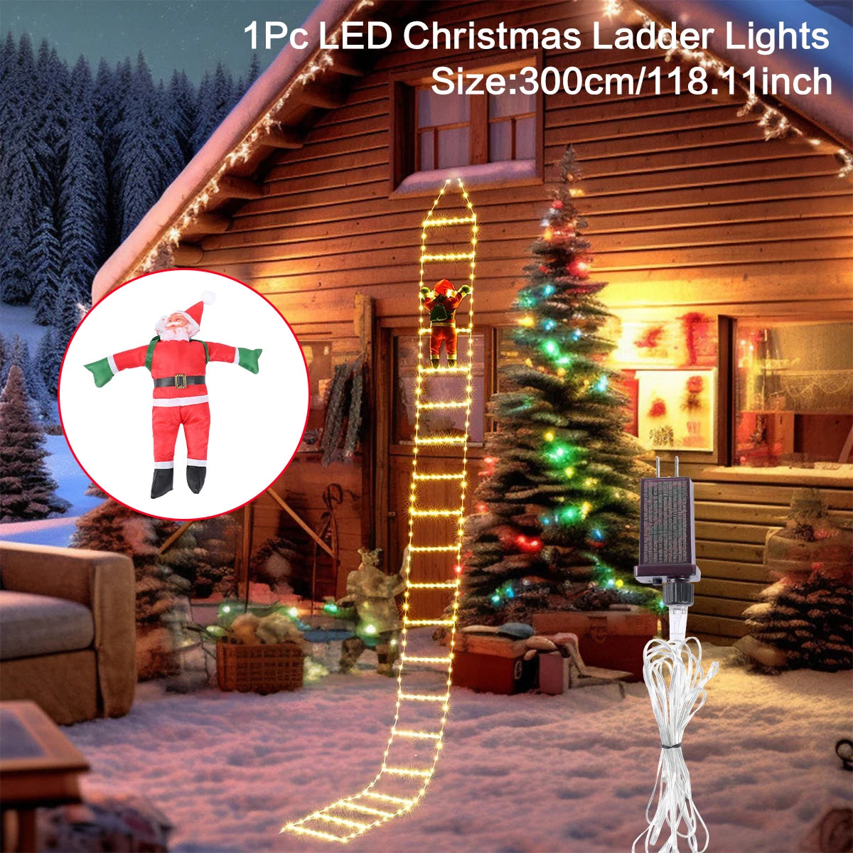 3M LED Light Ladder with Climbing Festive Figure – Decorative Illumination for Home and Garden - Home Fads