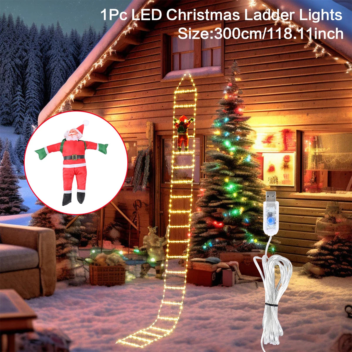 3M LED Light Ladder with Climbing Festive Figure – Decorative Illumination for Home and Garden - Home Fads